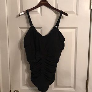 INC Black Pleated Bathing Suit